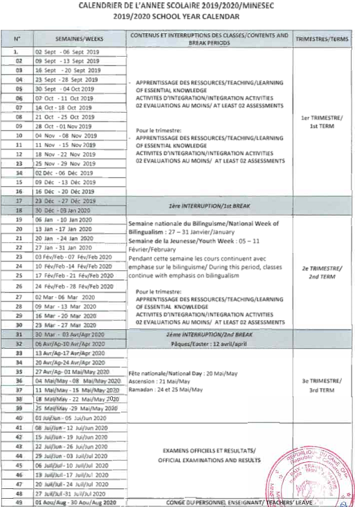 20242025 Cameroon School Year Calendar MINEDUBMINESEC Kamerpower™